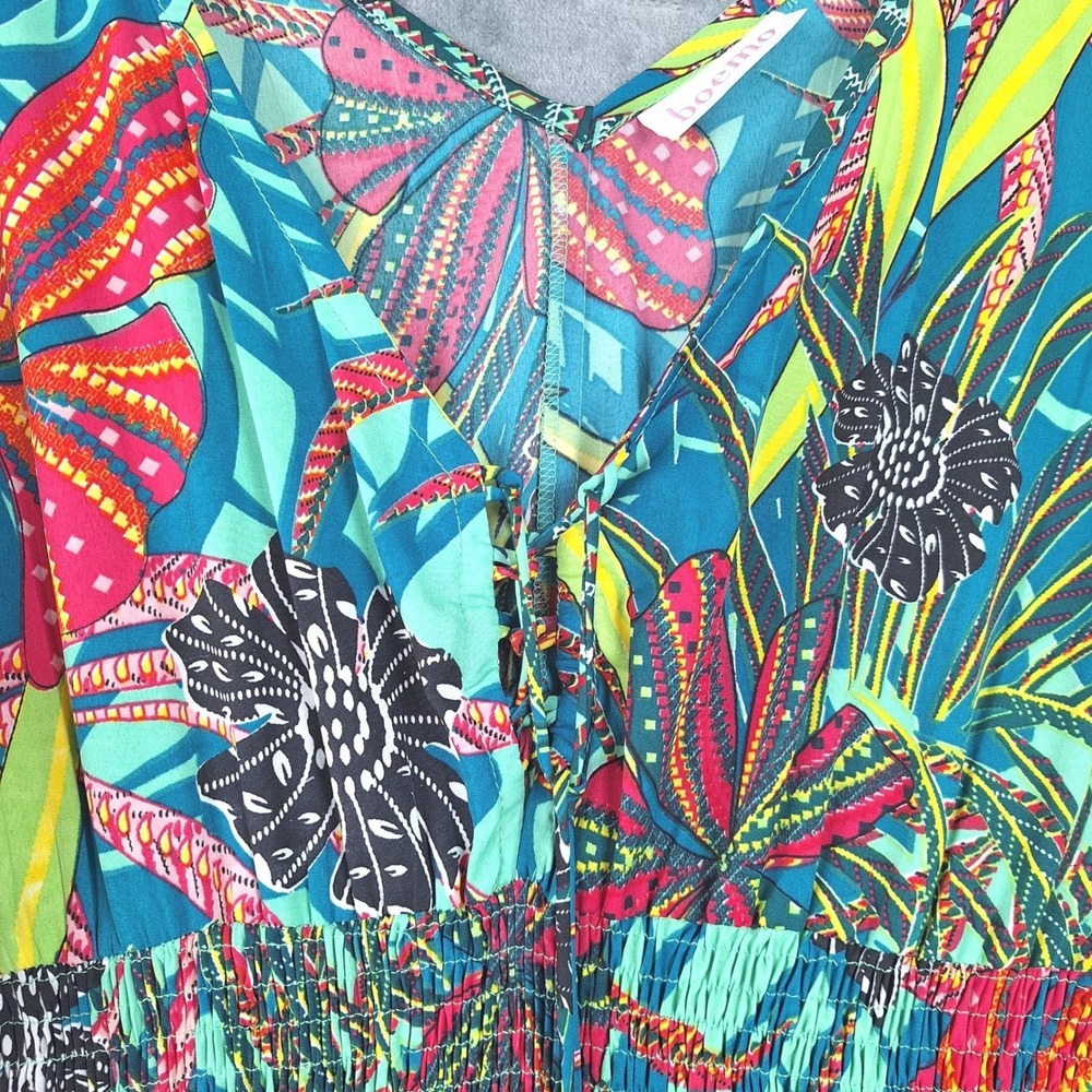 Anthropologie Boemo Dress Medium Floral Tropical Maxi Tiered Resort Beach Boho - Picture 4 of 9